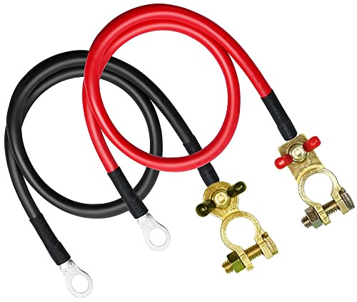 GUUZI 5AWG/16mm² 50cm Battery Cables with Battery Terminal Connectors Max 100A, Battery Power Inverter Cable with Tinned Copper Lugs Both Ends for Solar Marine Boat RV Car Motorcycle