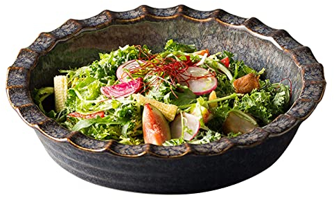 BOSUGE Keramik Pasta Salatschüssel Große Servierschüssel 28cm Extra Große Salatschüssel Keramik Große Suppenschüssel Große Porzellan Große Salatteller Bunt-Schwarz-1500ml