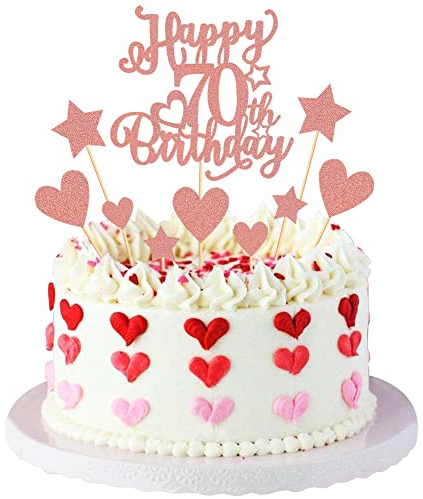 Blumomon 25 Pack Rose Gold Happy 70th Birthday Cake Topper Glitter Happy 70 Cupcake Topper Cheers to 70 Fabulous Cake Decoration for 70th Birthday Party Decoration Supplies