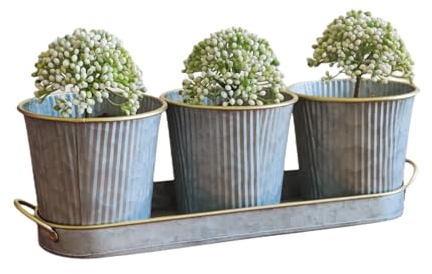 Dipamkar Set mit 3 verzinkten Kräutertöpfen für Fensterbank, Metall, Kräuterpflanzgefäße mit Untersetzer, für Küche, Fenster, Innen- und Außenbereich