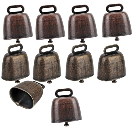 MEISO 10 Stück Kuhglocke, Schafglocken, Handwerk Glocken Ziegenglocke Bauernhof Tierglocke Sehr Laute Kupferglocken Metall Haustier Glocken für Rinder Kuh Pferd Schafe