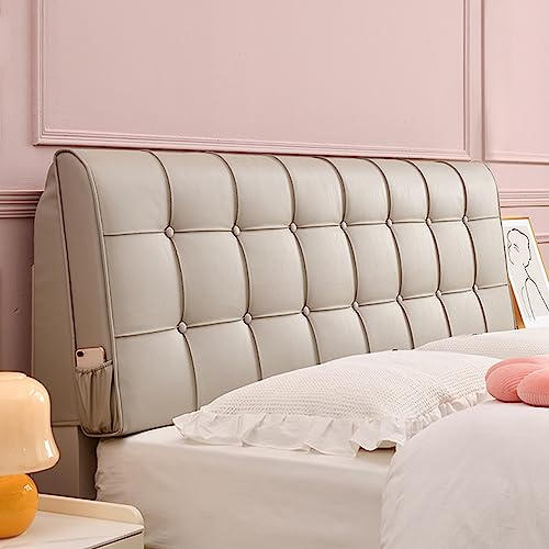 ZZYK Faux Leather Headboard Bedside Upholstered Full Wall Pillow,Double Headboard Cushion Large Backrest for Day Bed Tatami Suitable without Headboard,Khaki,74.8/190cm