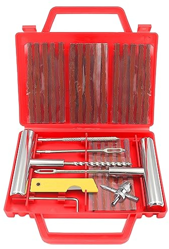 JNNJ Kit di Riparazione Pneumatici, Tubeless Kit Riparazione Gomme, Kit Antiforatura per Auto Strumento di Riparazione Forature, Ripara Pneumatici Gomme Set, per Auto, Camion, Moto, SUV(Rosso)