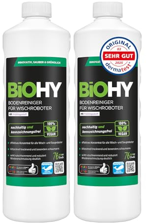 BiOHY Bodenreiniger für alle Wischroboter mit Frühlingsduft (2 x 1 liter) | Schaumarm & Streifenfrei|Nachhaltiges 1:200 Konzentrat für alle Böden