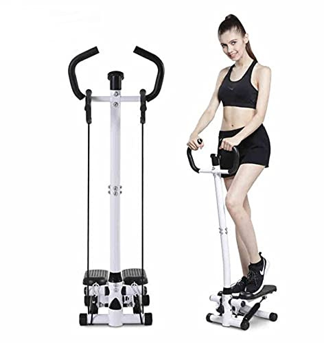 MAYMA Stepper con manillar ajustable, puños antideslizantes y elásticos, Step Fitness con monitor LCD para casa y gimnasio, estructura de acero y ABS negro y plata