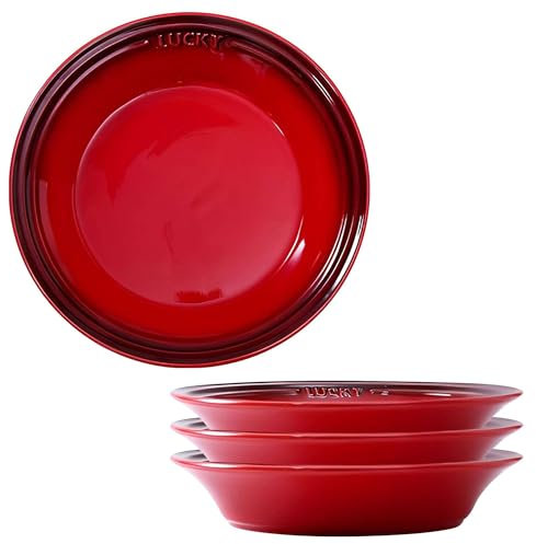 TYMYYS Pasta Bowls, 8 Plate Bowls Ceramic, Serving Plates Porcelain, Low Bowls Dishes, Pasta/Soup Serving Bowls Larg-red-Set of 4