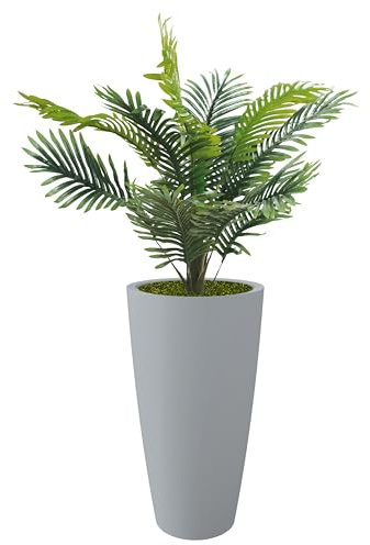 Nicoli Hohe Vase im Stil 36 x 70 cm für den Innen- und Außenbereich, abnehmbarer Untersetzer (36 x 70 cm mit Palme 100 cm, grau)