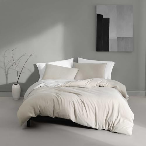 Calvin Klein - Queen Duvet Cover Set, Reversible Tencel Bedding with Matching Shams, Oeko-Tex Certified (Flax Beige, Queen)