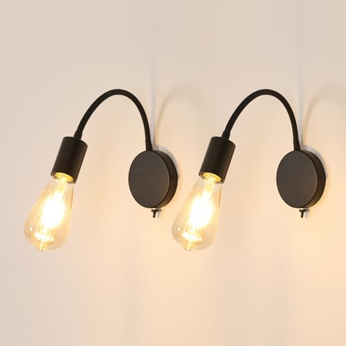 Osairous 2 Pack Applique Murale Vintage E27 Lampe Murale Industrielle Noir Avec Interrupteur Basculant Luminaires Intérieur pour Chambre, Couloir, Salon（Ampoule Non Incluse）