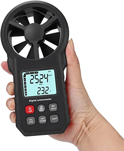 OUSIKA Anemometro portatile, misuratore digitale della velocità del vento/misuratore del flusso d'aria, for misurare la velocità del vento, la temperatura, ideale for windsurf, vela, pesca, sport all'
