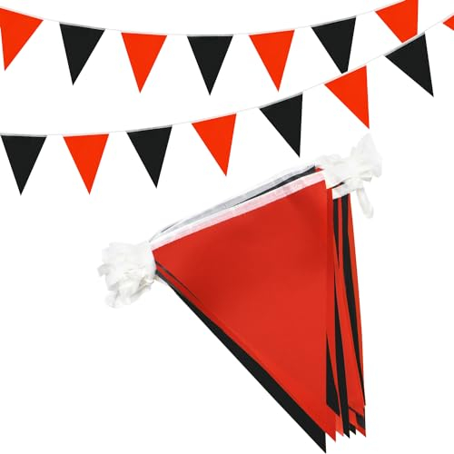 Bandierine nere e rosse per feste, 20 m, 52 pezzi, impermeabili, per interni ed esterni, feste di compleanno, baby shower, decorazioni per la casa