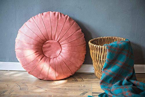 GaRcan Fußhocker, handgefertigt, marokkanischer Pouf, Kunstleder, Ottomane, Pouf, Fußhocker, ungepolstert, rundes Bodenkissen für Wohnzimmer unter dem Schreibtisch, Cremefarben (Rosa 65 x 25 cm)