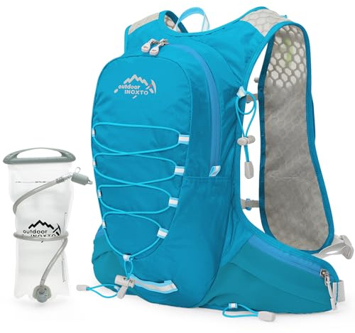 IX INOXTO Trinkweste für Herren und Damen, Wasserrucksack zum Laufen, 3 l, Trinkrucksack für Trailrunning, Marathon, Rennen, Wandern (Blau-2L Wasserblase)