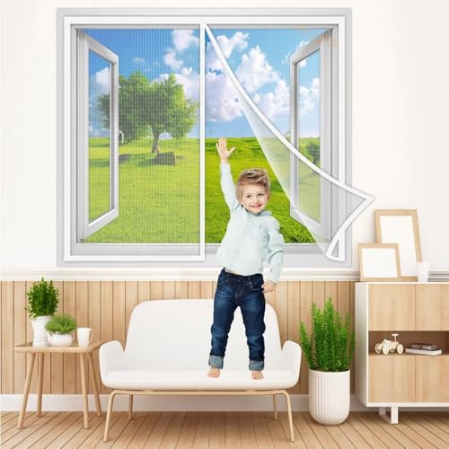 Magnetische FliegengitterFensteren 210x125 cm, Insektenschutz Fliegenschutzgitter Magnet Vorhang Fliegenvorhang Moskitonetz HäNde Frei Insektenschutz Fenstervorhang Weiß, Verstärkte