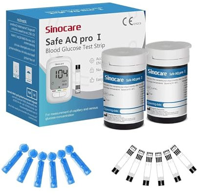 Sinocare Tiras Safe AQ Pro I, 50 x Tiras Reactivas Glucosa Diabetes Sólo para Safe AQ Pro I