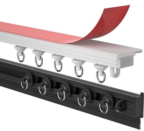 Selbstklebende Decken- Und Wandvorhangschiene 1-läufige Vorhangschiene Aluminium Vorhangschiene Schiebevorhangschienensystem, for Fenster Dusch Vorhänge Raumteiler(White,1.8m(5.9ft))