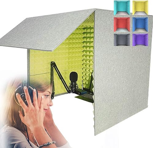 Tragbarer Schallschutzraum, Schallschutzgehäuse für den Schreibtisch, Mikrofon-Isolationsraumbox, faltbares Heim-Aufnahmestudio, Schallabsorptionsgehäuse, reduziert Echo und Nachhall (grau 80 x 80 x 8