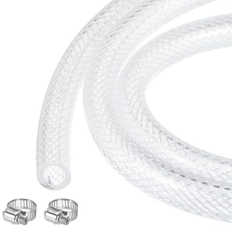 sourcing map Braided Clear PVC Vinyl Tubing 6.4mm x 9.5mm 10ft PVC Tube High Pressure Water Hose for Industrial Tubing, Pump, 1/4 ID 3/8 OD,with Clamps