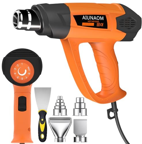 2000W Heat Gun, AIUNAOM Professional Hot Air Gun with 9-Level Temp Settings 50°C - 650°C and 5 Accessories, Fast Heating & Overload Protection, for Paint Stripping Crafts Heat Shrink