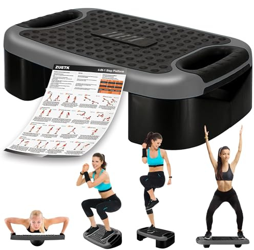 ZUETK 4-in-1 Aerobic-Balance-Board und Step-Up-Trainingsplattform – Verstellbares multifunktionales Balance-Board, schräge Brett, Stepper für Übung – Heimtraining, rutschfeste Stepper Plattform, grau