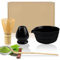 Raxfekro Juego de 5 escobas Matcha, batidor de matcha, cuchara de matcha, cuenco de matcha con boquilla, whisky matcha, juego de té matcha de cerámica (Negro)