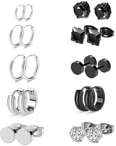 Yolistar 10 Paia Orecchini Orecchino, Magnetici 6 Mm, Finti, Acciaio Inossidabile, a Vite, a Cerchio, per Donne e Uomini