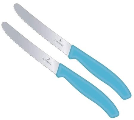 Victorinox Coltello da tavola Swiss Classic | 2 pezzi | blu caraibico | Swiss Made | ideale anche come coltello da colazione