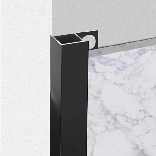 Raouoae Perfiles De Unión para Molduras De Azulejos De Aluminio 125 Cm* 2 Piezas Perfil Riel Y Tira De Extremo Resistentes A Los Arañazos para Bordes De Baño Cocina(Black,Width:8mm