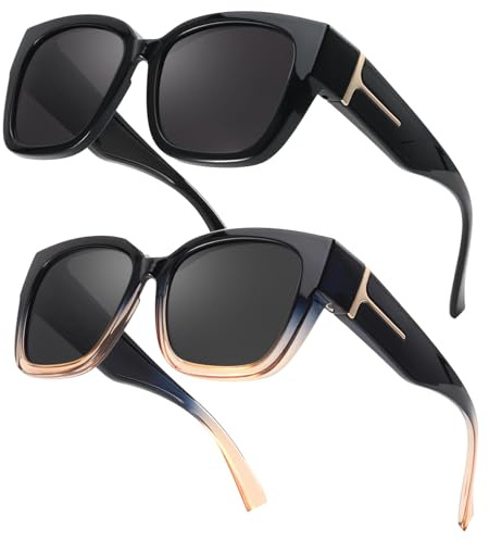 Myiaur 2 Pack Überzieh Sonnenbrille Damen Polarisierte UV400 Schutz | Oversized Rahmen, Sonnenbrille für Brillenträger, für Autofahren & Freizeit