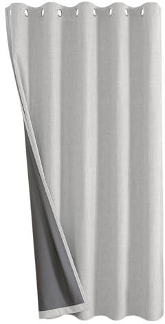 Joydeco Thermal Door Curtain for Winter 52 x 84 Inch Drop 1 Panel, 100% Blackout Faux Linen Single Eyelet Full Length Curtain with Coating Back Layer for Front Door Open Closet Room, Grey White