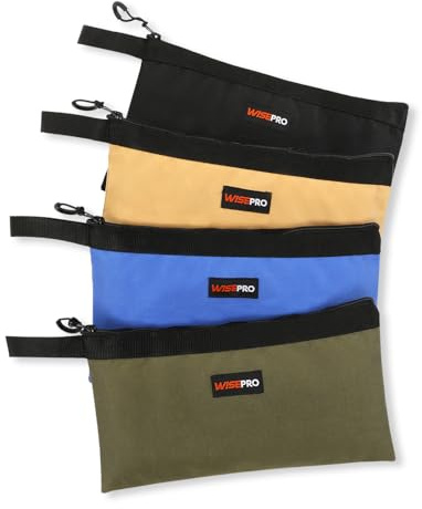 WISEPRO 4 PCS Zippered Tool Pouch, Multipurpose Tool Organisers Bags, Utility Pouch for Screwdrivers Nails Wrenchs Pliers Tools - Blue Black Military Green&Khaki