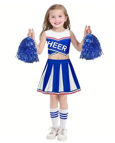 JiAmy Cheerleader Kostüm Kinder, Schulspiel Cheerleading Uniform Halloween Fancy Dress Up Outfit für 7-8 Jahre