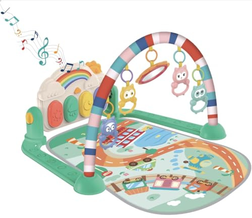 Dariwoo Baby Play Mat and Gym with Musical Piano and Sensory Toys for Tummy Time – Foldable Activity Play Centre for Newborn Baby