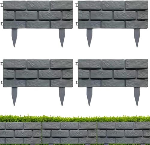 Entgoinggo Lot de 4 clôtures de jardin en plastique effet brique - Résistant aux intempéries - Gris
