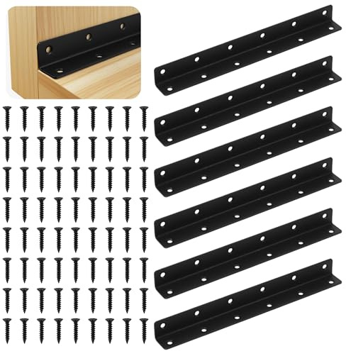WENLISELL 6PCS Angle Brackets for Wood Metal Corner Brackets for Raised Bed | With Screws, 275x27x27mm, Stainless Steel L-Shape, For Wooden Furniture, Gardens