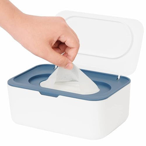 Feuchttücher-Spender, Feuchttücher-Box, Wischtuchhalter mit Deckel für Baby und Erwachsene, Seposeve, nachfüllbar, hält Dinge frisch, rutschfest, leicht zu öffnen, verschließbar, Einhandtasche, Blau