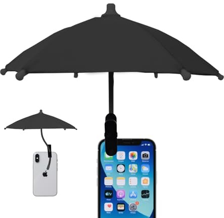 GeryVtee Phone Umbrella Outdoor Phone Sun Shade Clip On Cellphone Umbrella for Sun Protects from Sunlight and Glare, Outdoor Activities, Universal Fit for All Smartphones (Black