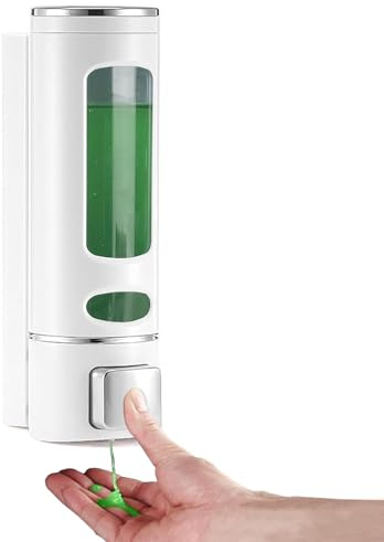 GKSCXEXE Seifenspender Wand 400ML Seifenspender Wandbefestigung Ohne Bohren | Einzelkammer Shampoo Duschgel Spender für Bad, Pumpspender, Küche Handseifenspender Wandmontage, Soap Dispenser, Weiß