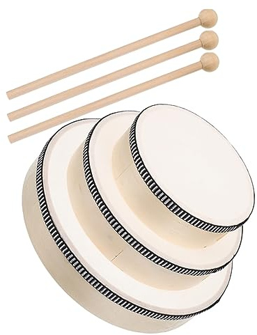 HANABASS Set de 3 Tambourins en Bois pour Percussion, Instrument de Musique Simple à Manipuler, Design Rond et Finition Soignée, pour Performances et Éducation Musicale