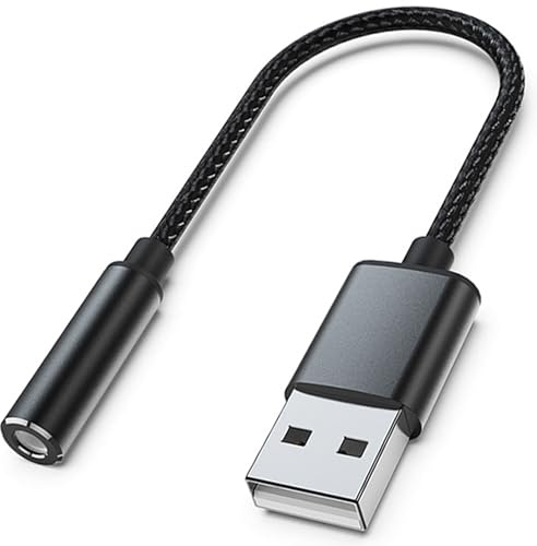 Reagle USB Soundkarte Adapter USB-A auf 3,5 mm Klinke DAC 24 Bit 96 kHz Externe Audio Karte für PC Laptop Nylonkabel Aluminiumgehäuse Schwarz