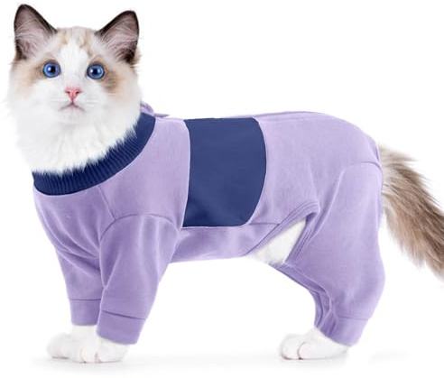 Op Body Katze, Katzen Jacke Winter Mantel Katzenbody Nach Op Langarm Anzug mit Bein Wärmen Haarlose Oder Dünnfellige Katzen Bei Kaltem Wetter(Lila, XL)