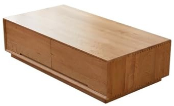 GUERNSEY Tavolino Tavolino da Salotto in Legno massello con Angoli arrotondati, 130x65x35 cm, tavolino da Terra Semplice in Legno di ciliegio con cassetti, Mobile Contenitore Tavolo da Soggiorno