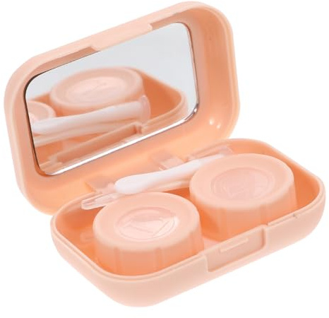 NOLITOY Étui à Lentilles De Contact Double avec Porte-Objectif Étanche Compact, Boîte De Rangement Portable en Plastique Beige, Accessoire De Voyage pour Protéger Et Stocker Lentilles De Contact