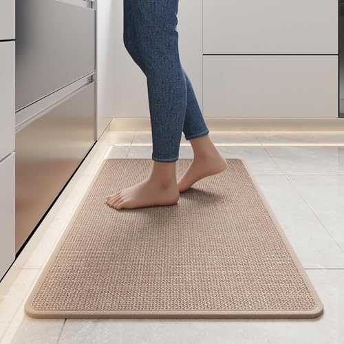 Quqei Kitchen Mat Non Slip Washable, Woven Kitchen Rugs 43x75cm Brown