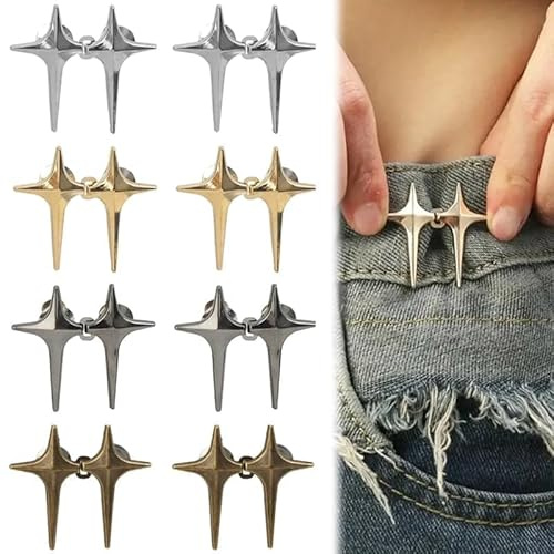 Vmoomax 8 pares de botones de cintura ajustables sin coser, reductor de cintura para vaqueros y pantalones, clips de botón de presión extraíbles con diseño de estrella, ajustables de cintura
