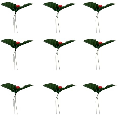 Healeved 50pezzi Ghirlande Decorative di Bacche Rosse Artificiali da Rami di Bacche di Agrifoglio con Foglie Finte per Ghirlande Natalizie Vasi di Fiori e Decorazioni per Feste