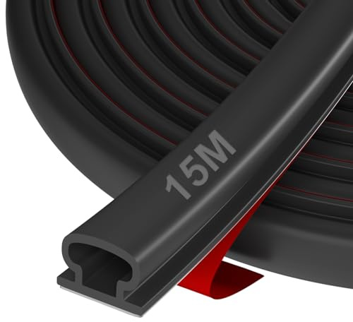 Hzetuu Joint de Porte Autocollant en Caoutchouc - Bande d'Étanchéité avec Isolation Phonique, Efficacité Énergétique, Résistance aux Intempéries, pour Fenêtres, Portes d'Entrée & Intérieurs, 15m Noir
