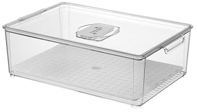 MotiveTech Organizador de Refrigerador, Caja de Almacenamiento para Frascos, Organizador de Refrigerador con Tapa Hermética Transparente, Apilable, Caja, 34x22x10.5cm