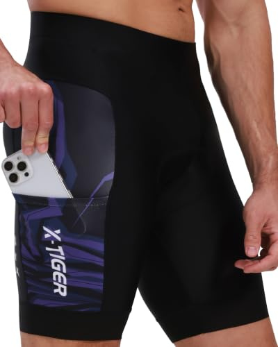 X-TIGER Culotte Ciclismo Hombre 5D Gel Acolchado Pantalon Cortos MTB | Antideslizantes Transpirable con 3 Bolsillos Pantalones con Bajos Antideslizantes Logotipo Reflectante