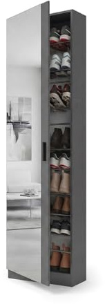 duehome | Armario Zapatero, Zapatero con Espejo, Modelo Roma, Acabado en Gris Grafito, Medidas: 50 cm (Ancho) x 180 cm (Alto) x 20 cm (Fondo)
